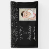 Fijne eerste verjaardag banner. Silver Glitter-fot Spandoek (Verticaal)