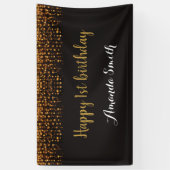 Fijne eerste verjaardag banner. Zwart en goudglitt Spandoek (Verticaal)