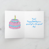 Fijne eerste verjaardag Kaart Roze Cake op Geel (Binnen)