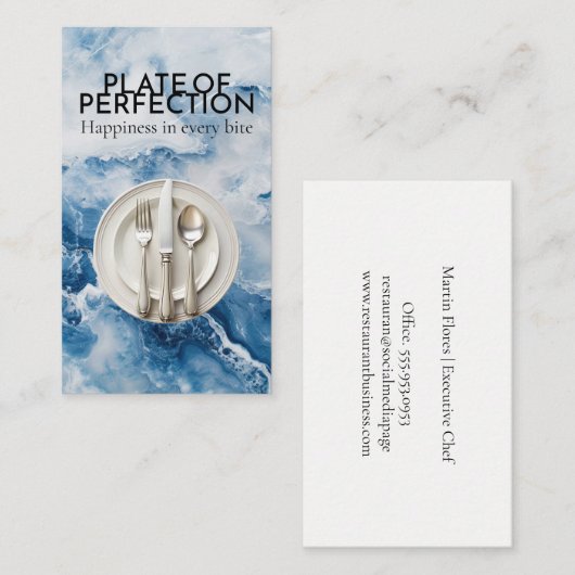 Fijne Eetbestek en Borden | Blauwe Marmer Visitekaartje (Voorkant / Achterkant)