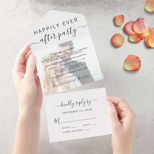 Fijne Eindfoto Bruiloftsreceptie All In One Uitnodiging