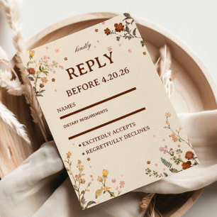Fijne Elegante Wilde Bloem RSVP Kaartje