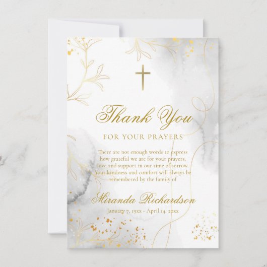 Fijne en Elegante Gouden Bladeren Begrafenis Bedankkaart (Voorkant)