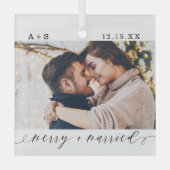 Fijne en gehuwde e-mailfoto's van het Elegant-scri Glas Ornament (Voorkant)