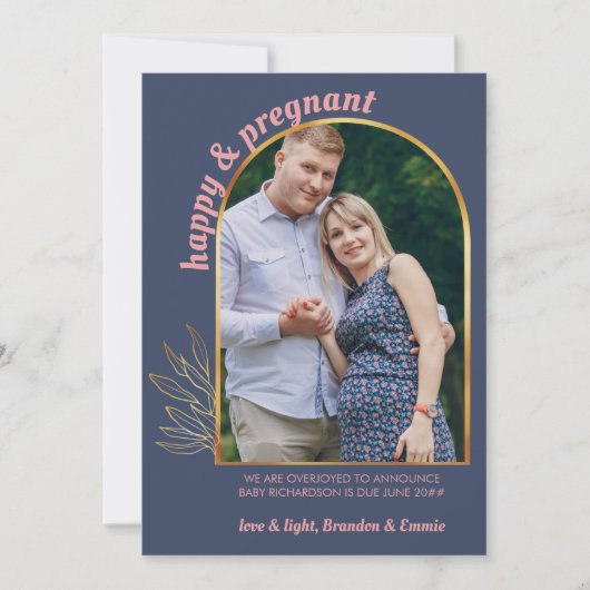 Fijne en Zwangere Gold Arch Foto Zwangerschap Aankondiging (Voorkant)