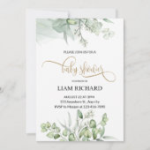 Fijne eucalyptusbladeren baby shower uitnodiging (Voorkant)