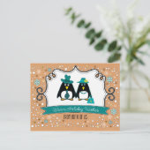 Fijne feestdag. Fun Penguin Couple Feestdagenkaart (Staand voorkant)