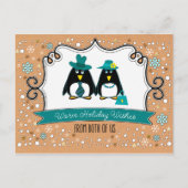 Fijne feestdag. Fun Penguin Couple Feestdagenkaart (Voorkant)