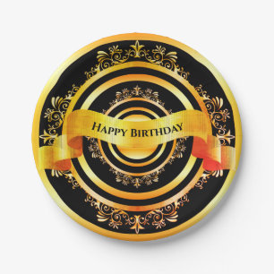Fijne feestdag in de opgerolde goudstijl papieren bordje