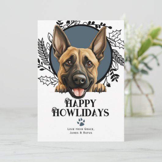 Fijne Feestdagen Belgische Malinois Hondenkerst Feestdagenkaart (Staand voorkant)