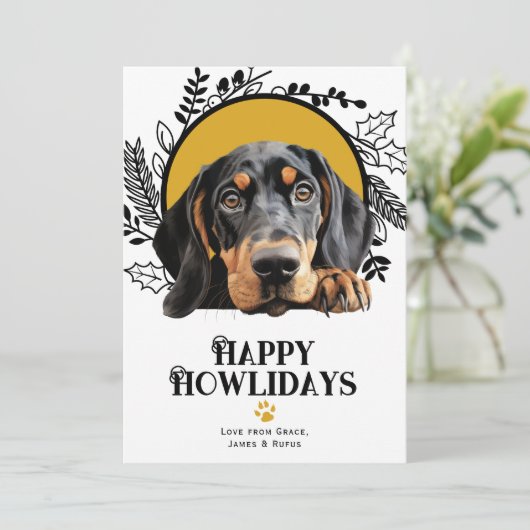 Fijne feestdagen Black Tan Coonhound Dog Christmas Feestdagenkaart (Staand voorkant)