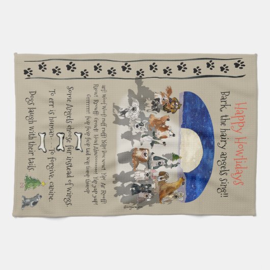 Fijne feestdagen Cartoon Dogs Vakantie quotes Theedoek (Horizontaal)