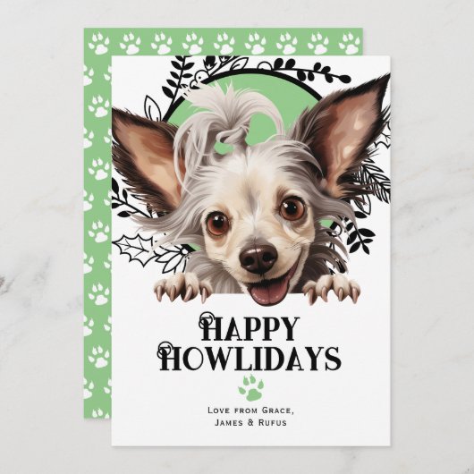 Fijne Feestdagen Chinese Crested Hondenkerst Feestdagenkaart (Voorkant / Achterkant)