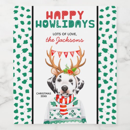Fijne Feestdagen Dalmatische Hondenvakantie Kerstm Wijn Etiket (Enkel label)