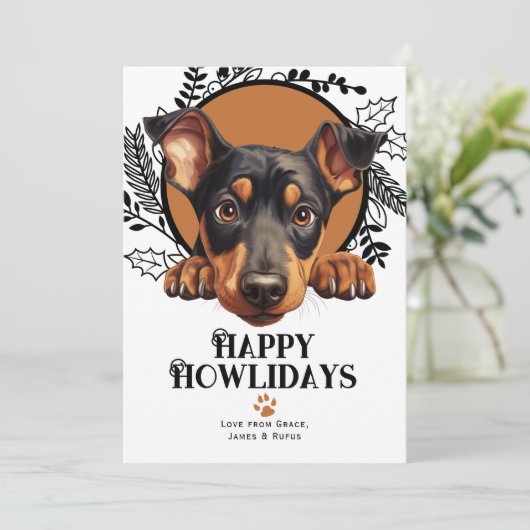 Fijne feestdagen Doberman Pinscher Hondenkerst Feestdagenkaart (Staand voorkant)