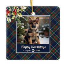 Fijne feestdagen Dog Blue Plaid Christmas