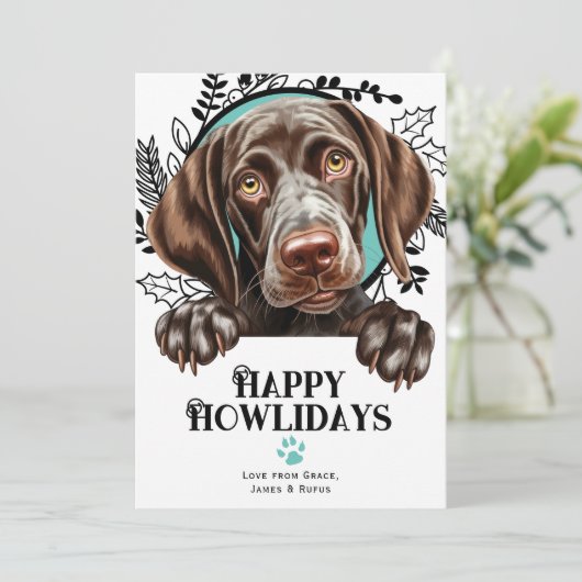 Fijne feestdagen Duitse kortharige aanwijzer Feestdagenkaart (Staand voorkant)