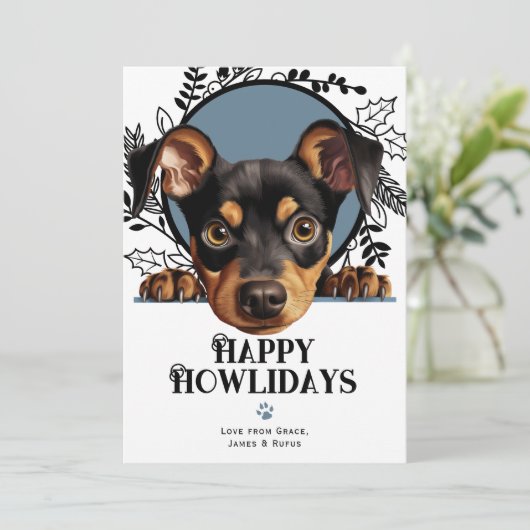 Fijne feestdagen Duitse Pinscher Dog Kerstmis Feestdagenkaart (Staand voorkant)