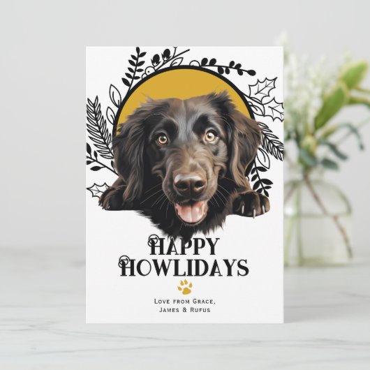 Fijne feestdagen Flat-Coated Retriever Christmas Feestdagenkaart (Staand voorkant)