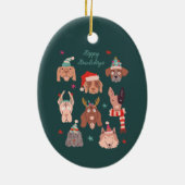 Fijne feestdagen Groene Kersthonden Keramisch Ornament (Achterkant)