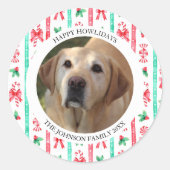 Fijne feestdagen Hond Foto Kerstmis Ronde Sticker (Voorkant)