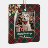 Fijne feestdagen Hond Groen Rood Geplakt Kerstmis Keramisch Ornament (Rechts)