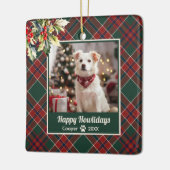 Fijne feestdagen Hond Groen Rood Geplakt Kerstmis Keramisch Ornament (Links)