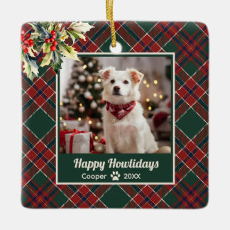 Fijne feestdagen Hond Groen Rood Geplakt Kerstmis Keramisch Ornament