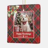 Fijne feestdagen Hond Red Plaid Kerstmis Keramisch Ornament (Links)