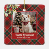 Fijne feestdagen Hond Red Plaid Kerstmis Keramisch Ornament (Achterkant)