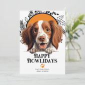 Fijne feestdagen Ierse rode en witte Setter hond Feestdagenkaart (Staand voorkant)