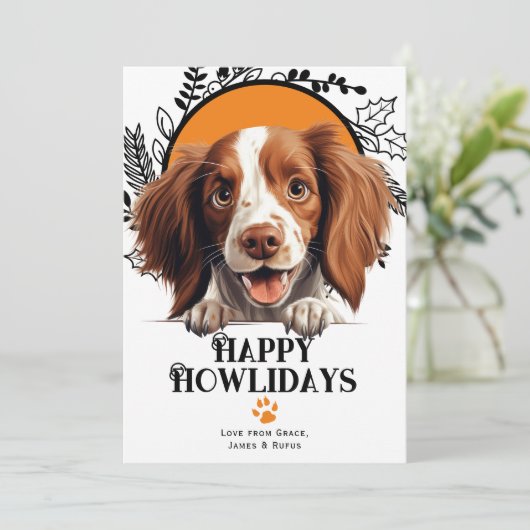 Fijne feestdagen Ierse rode en witte Setter hond Feestdagenkaart (Staand voorkant)