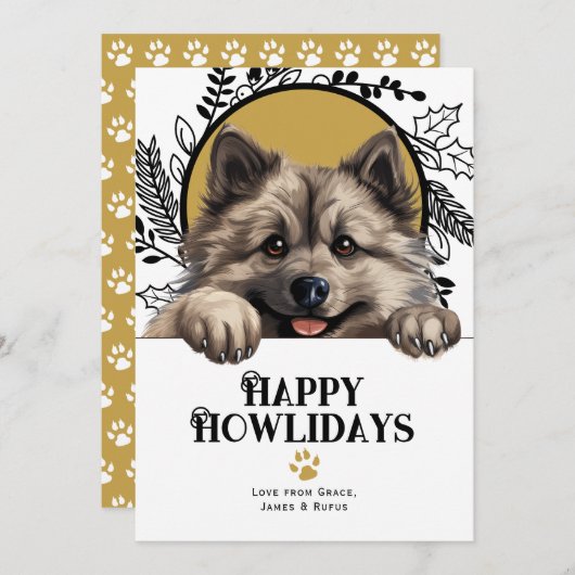 Fijne Feestdagen Keeshond Hond Kerstmis Feestdagenkaart (Voorkant / Achterkant)