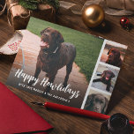Fijne feestdagen Pet Photo Collage Feestdagenkaart<br><div class="desc">Pootjes voor een moment! Verander de beste momenten van je vier-baby in gekoesterde feestelijke souvenirs met onze gepersonaliseerde kaarten. Laat 4 van je favoriete dierenfoto's zien en voeg je persoonlijke twist toe aan 'Happy holidays'. Pas met uw namen aan voor de poot-effect feestelijke verrassing!</div>