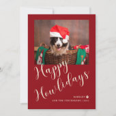 Fijne feestdagen Red Dog Foto Feestdagenkaart (Voorkant)