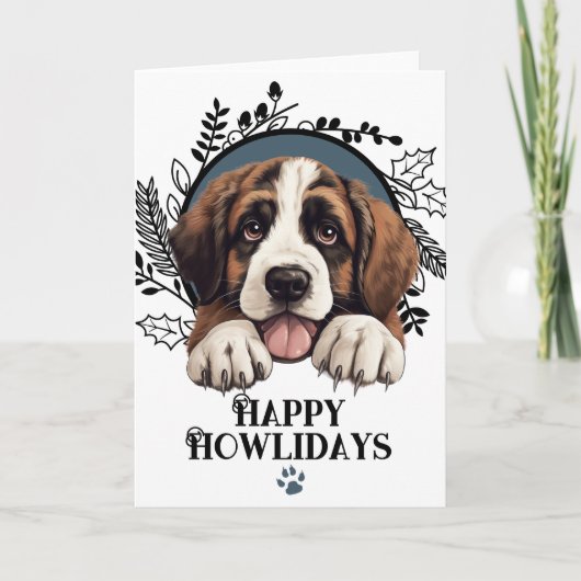Fijne Feestdagen Saint Bernard Hond Kerstmis Kaart (Voorkant)