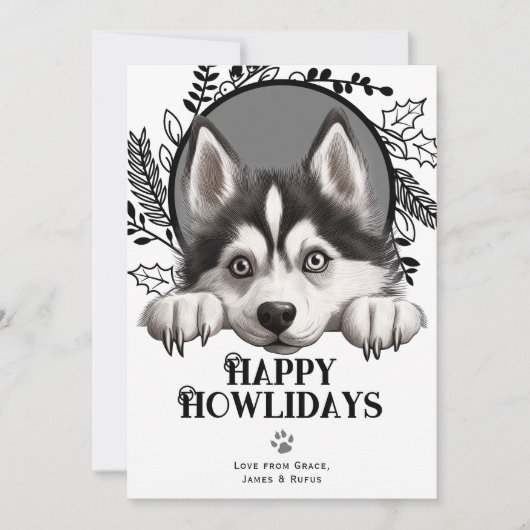 Fijne Feestdagen Siberische Husky Hond Kerstmis Feestdagenkaart (Voorkant)