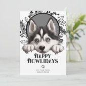 Fijne Feestdagen Siberische Husky Hond Kerstmis Feestdagenkaart (Staand voorkant)