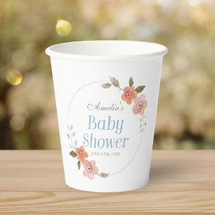 Fijne Floral Blue Baby shower Papieren kopjes Bekers
