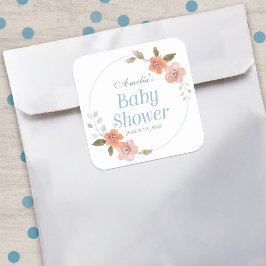 Fijne Floral Blue Baby shower Square Sticker