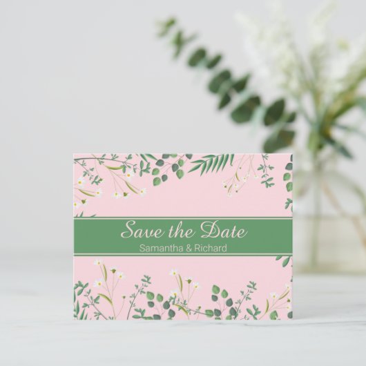 Fijne Floral Border Wedding Briefkaart (Staand voorkant)