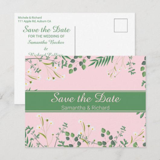 Fijne Floral Border Wedding Briefkaart (Voorkant / Achterkant)