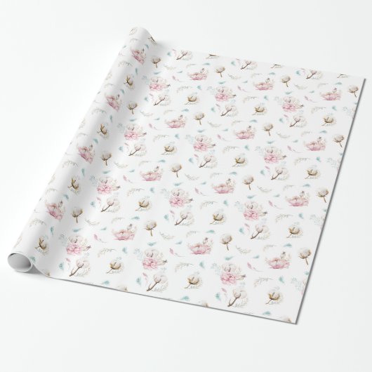 Fijne Floral en katoen Cadeaupapier (Uitgerold)
