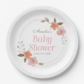 Fijne Floral Roze Baby shower Papier Bord (Voorkant)