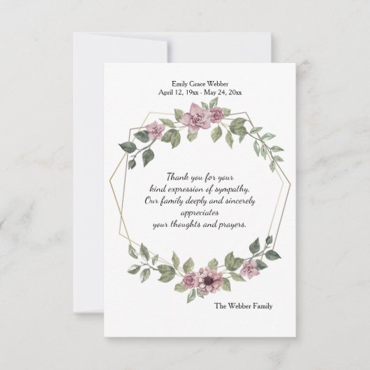 Fijne Floral Sympathie Hartelijk dank Kaart (Voorkant)