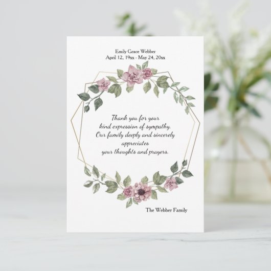 Fijne Floral Sympathie Hartelijk dank Kaart (Staand voorkant)