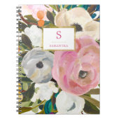 Fijne Floral Waterverf met Monogram Notitieboek (Voorkant)