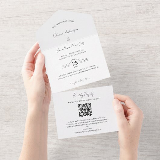 Fijne foto-bruiloft QR-code RSVP All In One Uitnodiging (Afscheurbaar)