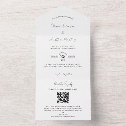 Fijne foto-bruiloft QR-code RSVP All In One Uitnodiging (Binnen)