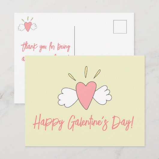 Fijne Galentijnsdag! Schattige Gevleugelde Hartvri Briefkaart (Voorkant / Achterkant)